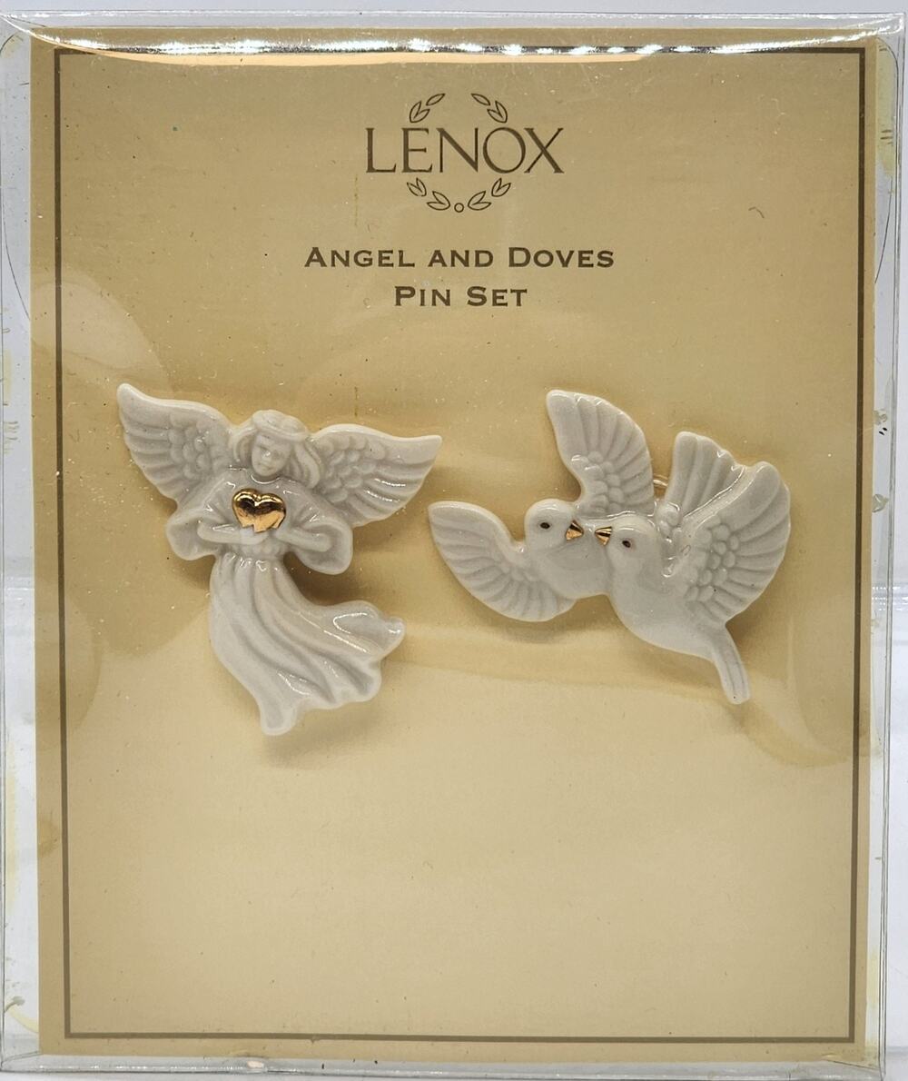 Lenox - Angel and Doves Pin Set - Certification on Back - NIP